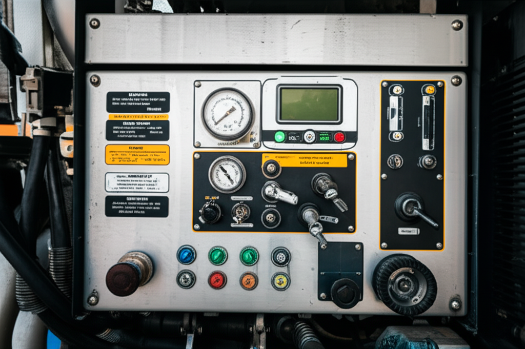 Detailed view of hydrovac equipment controls